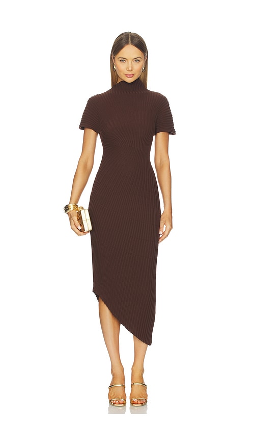 Cult Gaia Chrysta Asymmetric Ribbed Cotton Midi Dress In Brown