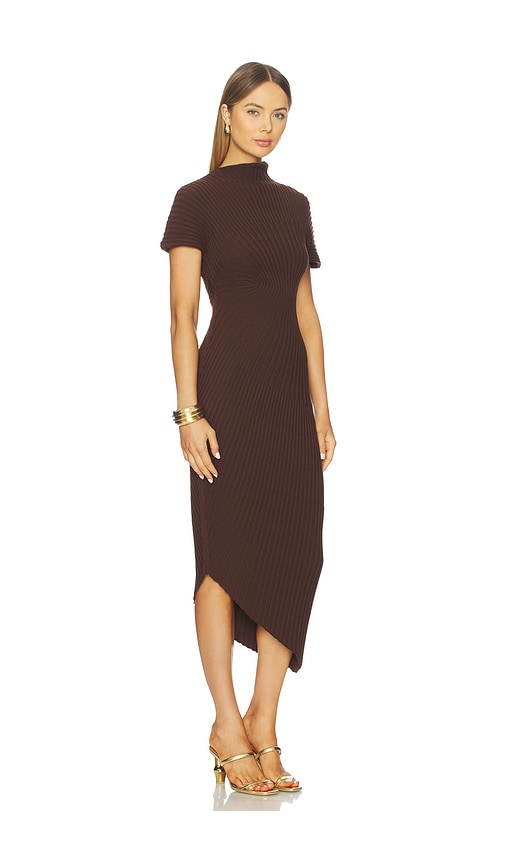 Cult Gaia Chrysta Asymmetric Ribbed Cotton Midi Dress In Brown
