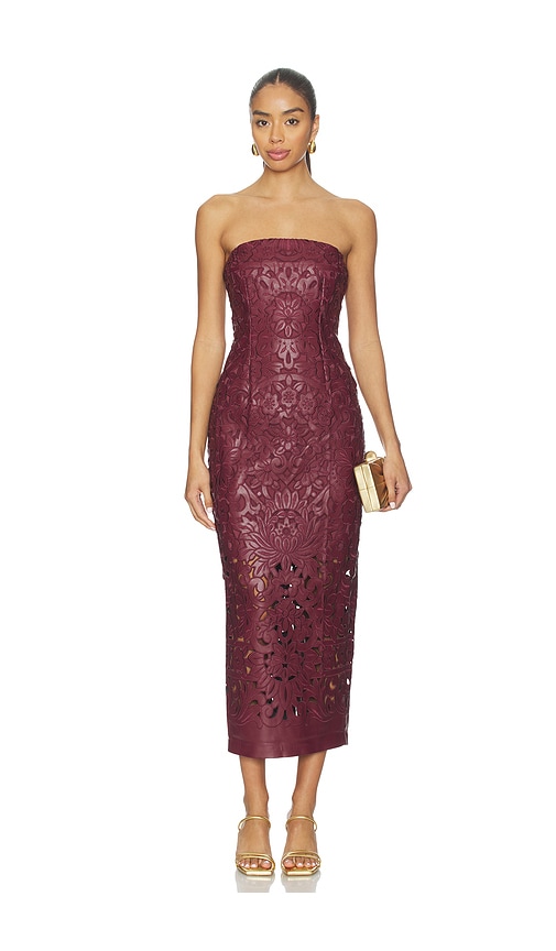 Cult Gaia Raylene Floral Cutout Faux Leather Midi Dress In Burgundy