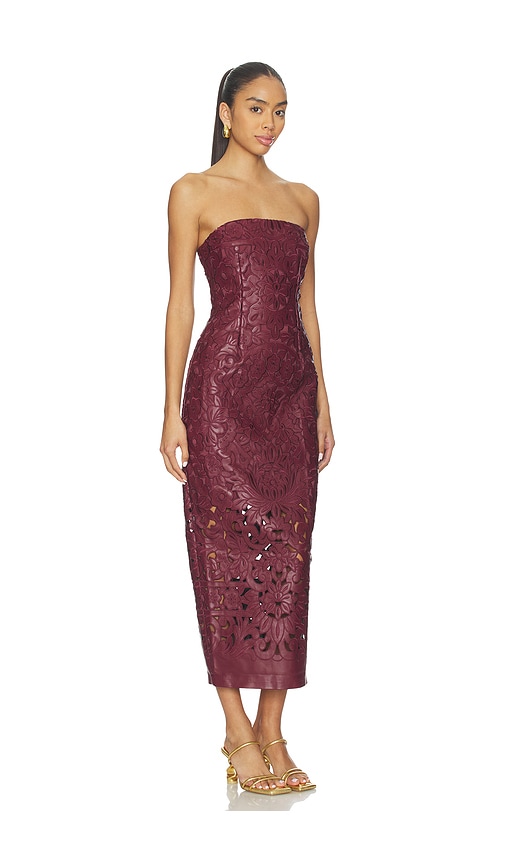 Cult Gaia Raylene Floral Cutout Faux Leather Midi Dress In Burgundy