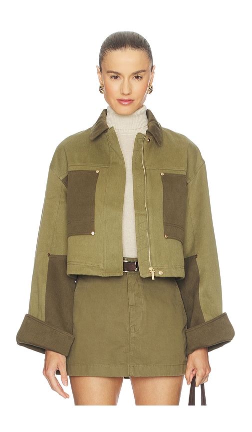 Cult Gaia Anders Cropped Two-tone Hemp And Cotton-blend Twill Jacket In Green