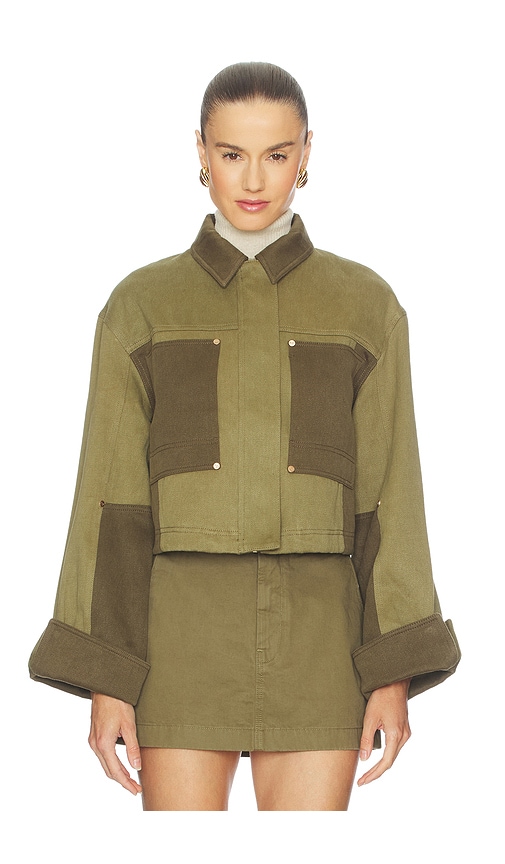 Cult Gaia Anders Cropped Two-tone Hemp And Cotton-blend Twill Jacket In Green