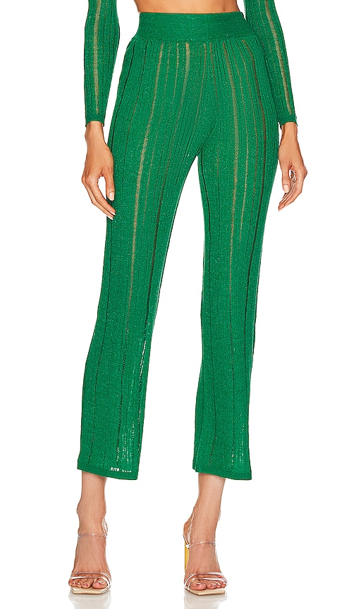 Cult Gaia Nevaeh Open-knit Straight-leg Pants In Green
