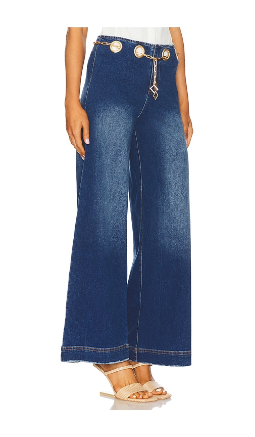 Cult Gaia Sydney Belted Grommet Wide-leg Denim Pants In Blue