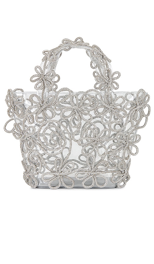 Bloom Embellished Clear Tote Bag In Metallic Silver