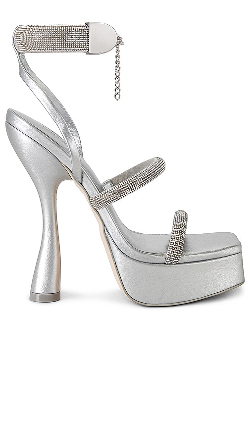 Cult Gaia Elodie Platform Sandal in Metallic Silver.