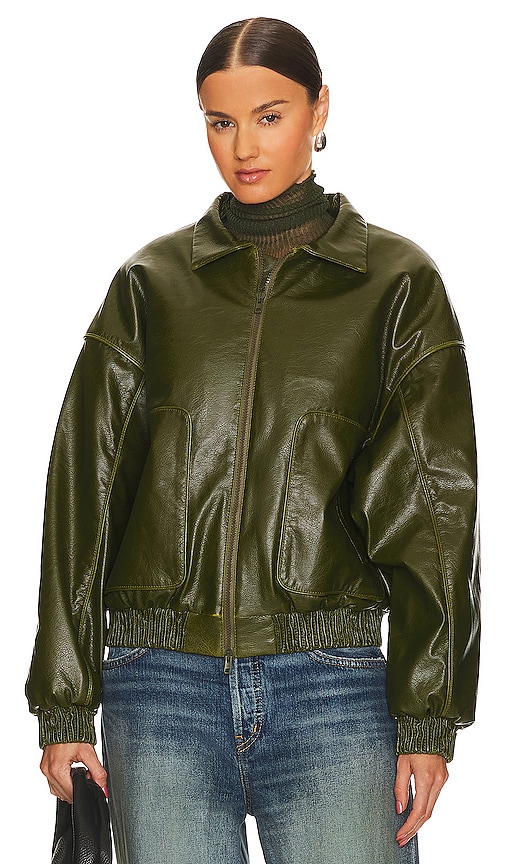 Shop Cultnaked Peridot Lviv Faux Leather Bomber In Green