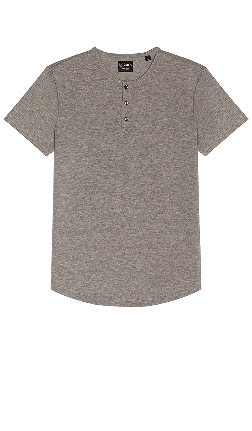 Cuts Henley Curve Hem T-Shirt in Heather Grey