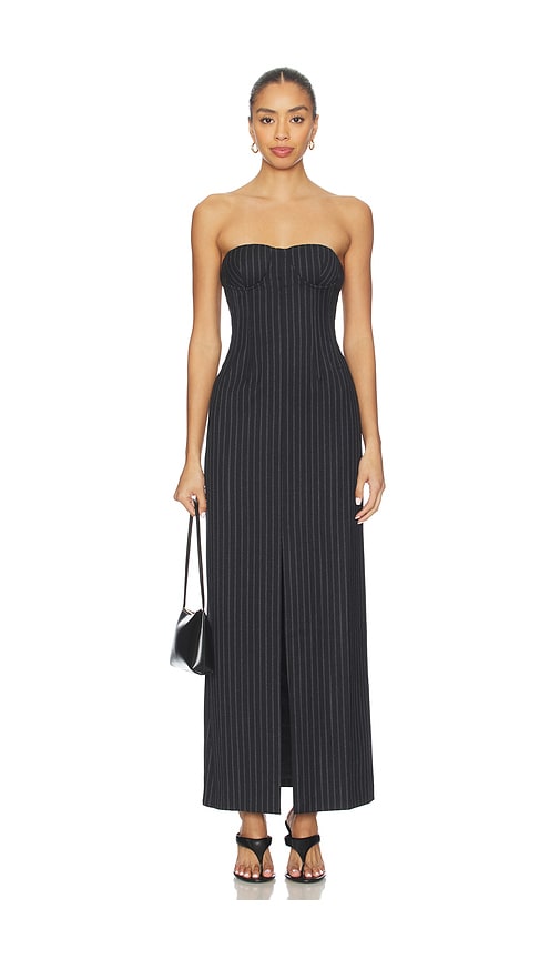 Courtney Zheng Chalkstripe Wool Bustier Dress In Animal Print