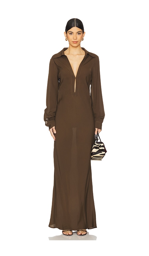 Shop Courtney Zheng Isla Deep V Gown In Chocolate