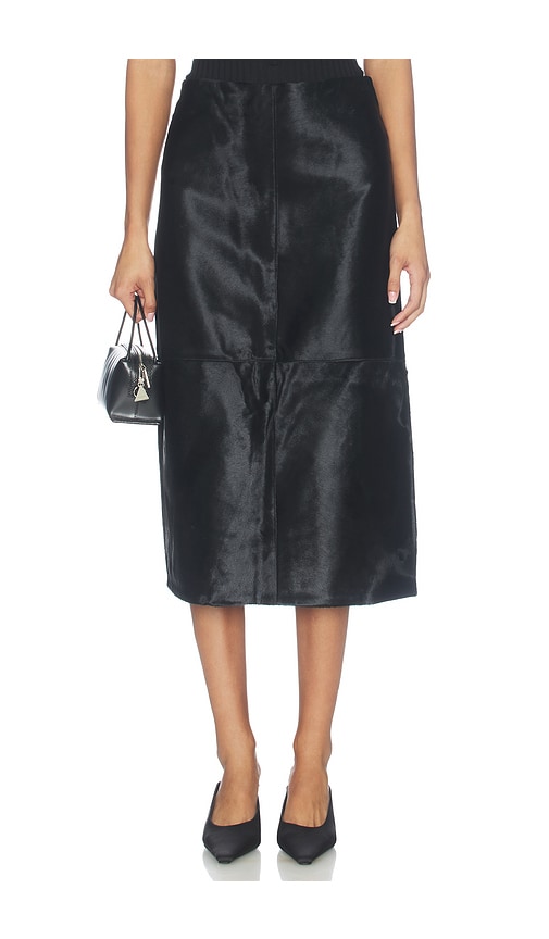 Courtney Zheng Pony Hair Midi Skirt In Black