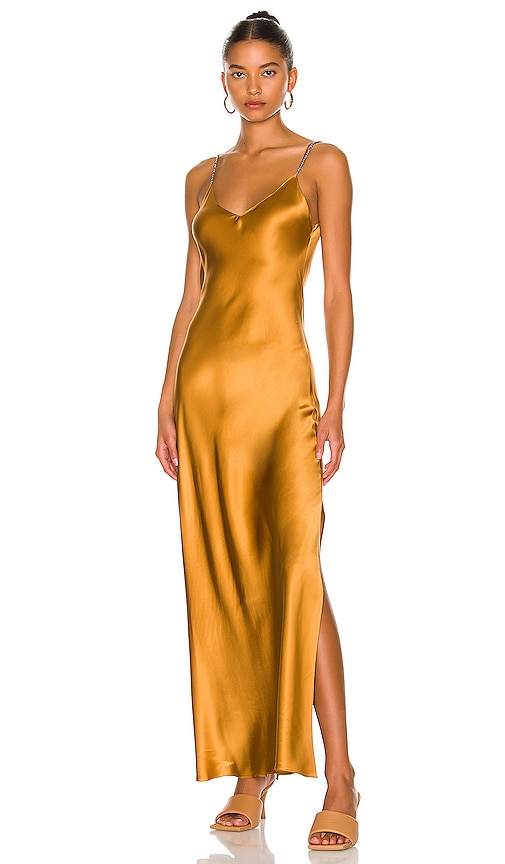 Dannijo Crystal Strap Slip Dress In Bronze Revolve