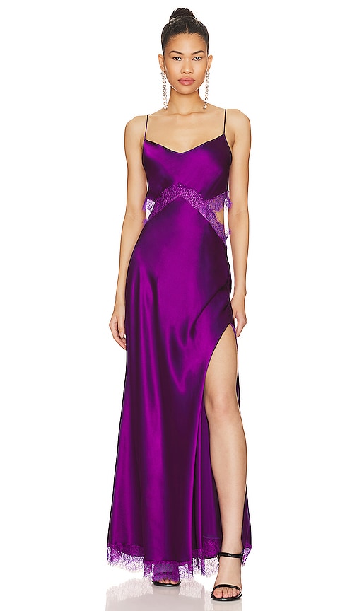 DANNIJO Lace Cut Out Maxi Slip Dress in Wine