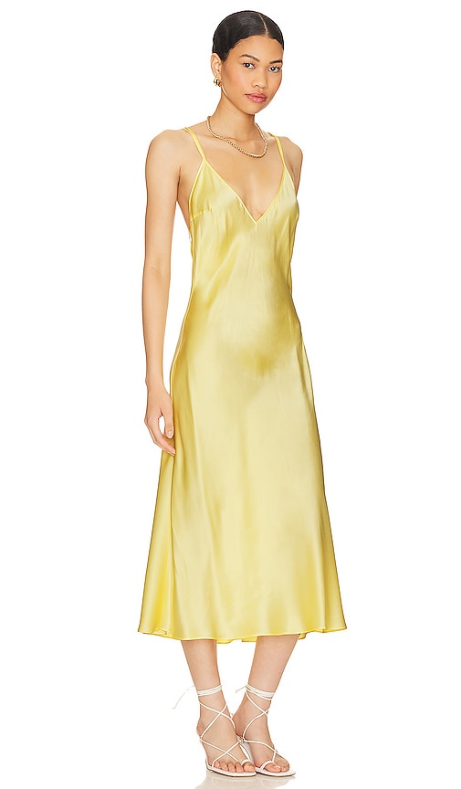 Shop Dannijo Deep V Multi Strap Midi Slip Dress In Yellow