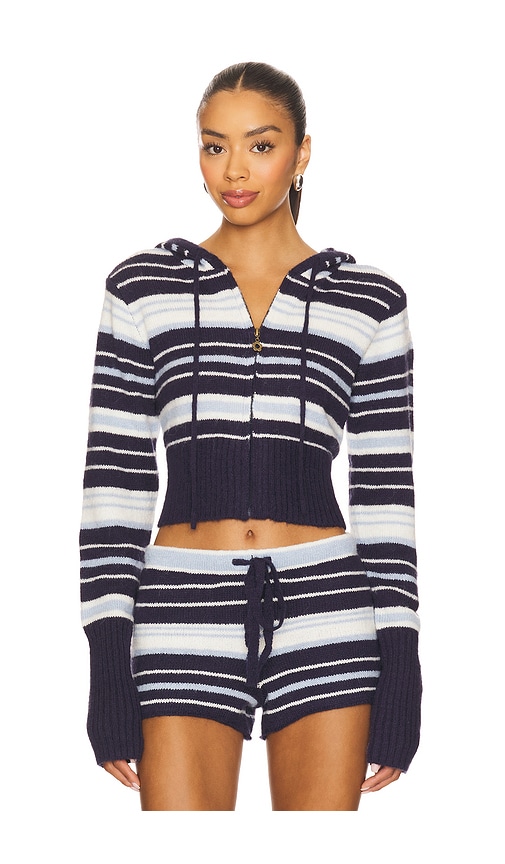 Surfside Striped Knit Zip Up in Navy. - size XS (also in L, M, S, XL)