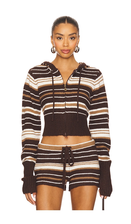 Surfside Striped Knit Zip Up in Brown. - size XS (also in L, M, S, XL)