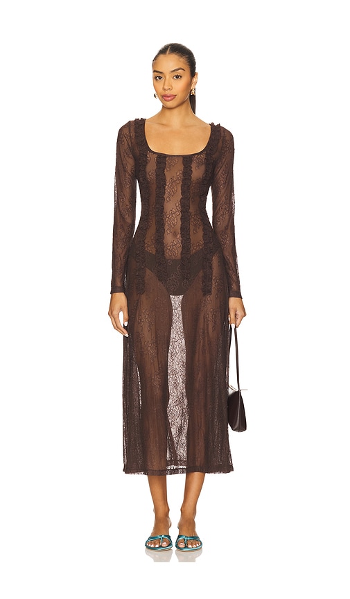Damson Madder Raphi Lace Midi Dress in Coffee | REVOLVE
