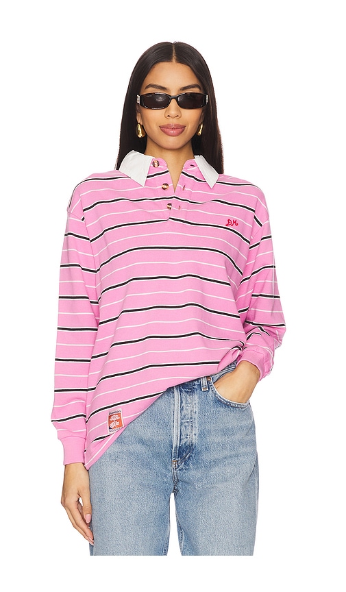 Damson Madder Remie Rugby Shirt in Pink Stripe