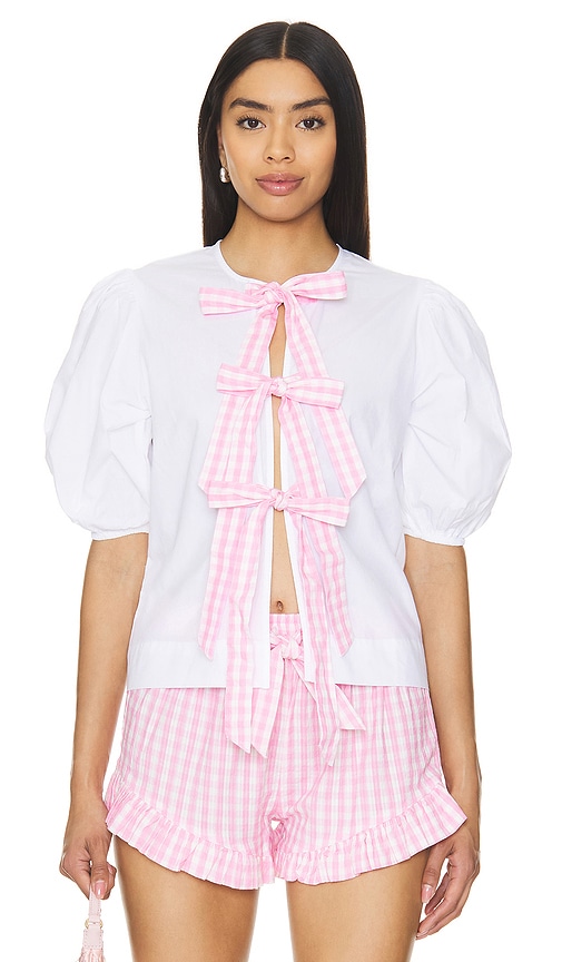 Damson Madder Paddy Night Blouse in Pink Gingham Bows