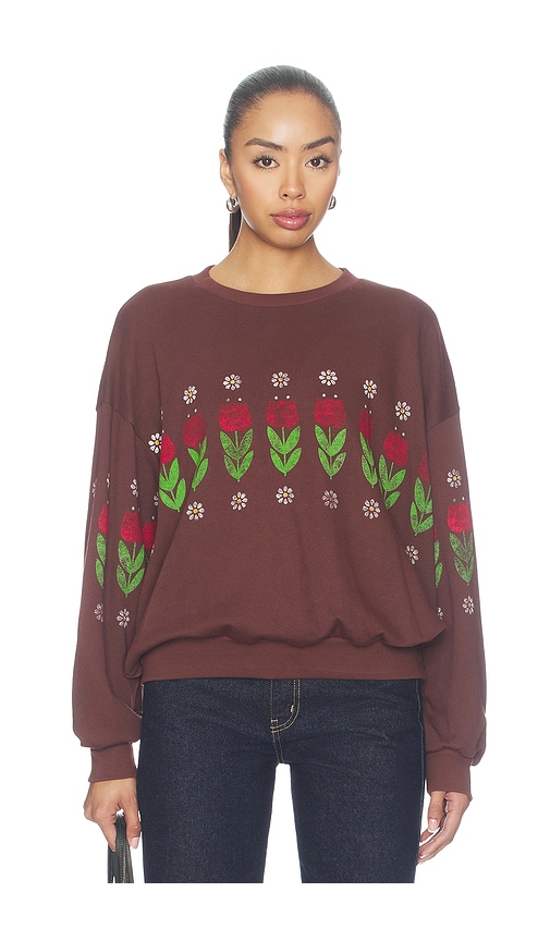 Daydreamer Camp Flowers Oversized Crew Sweatshirt In Brown