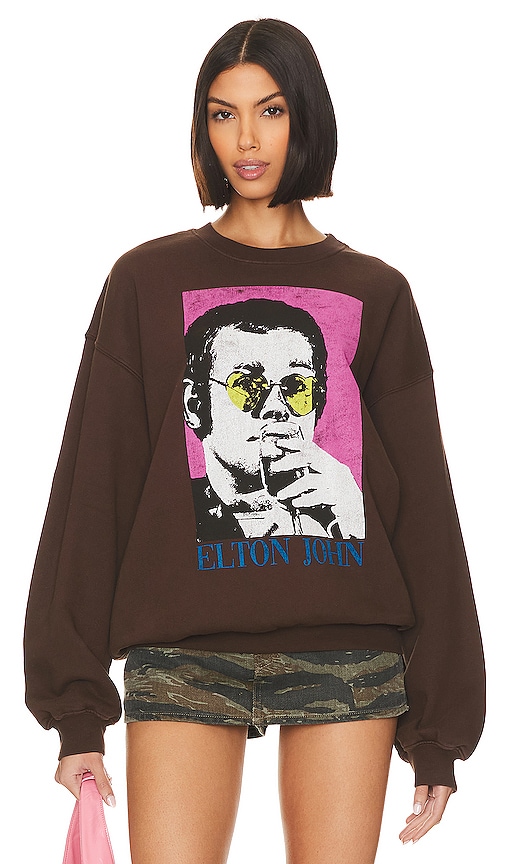 DAYDREAMER Elton John Heart Glasses Sweatshirt in Coffee Quartz