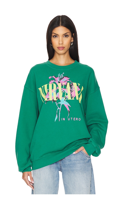 Shop Daydreamer Nirvana Lilies Bf Crew Sweatshirt In 翠玉色