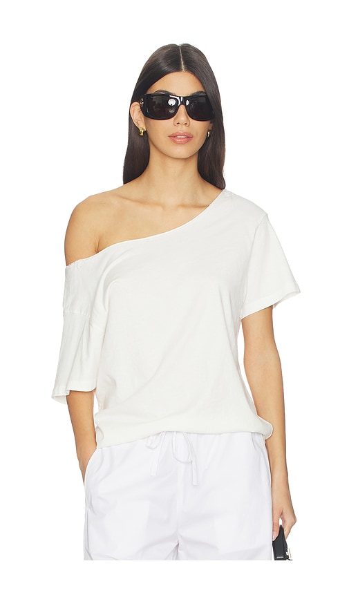 DAYDREAMER Solid Off The Shoulder Tee in Vintage White