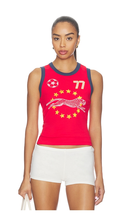 DAYDREAMER Team Cheetah Shrunken Tank Top in Red Combo
