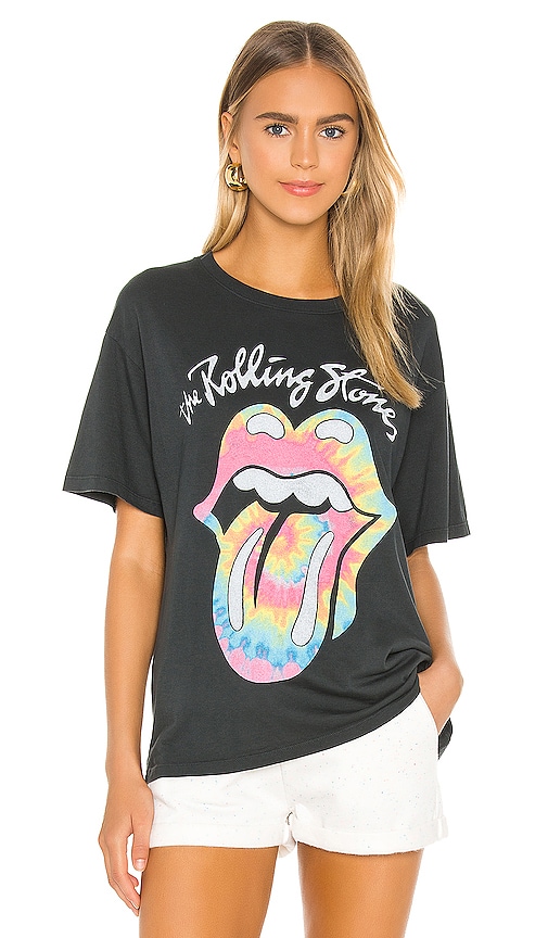 DAYDREAMER Rolling Stones Tie Dye Tongue Boyfriend Tee in Vintage Black ...