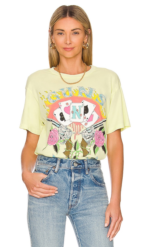 DAYDREAMER Guns And Roses Cards Tee in Sun Glow | REVOLVE