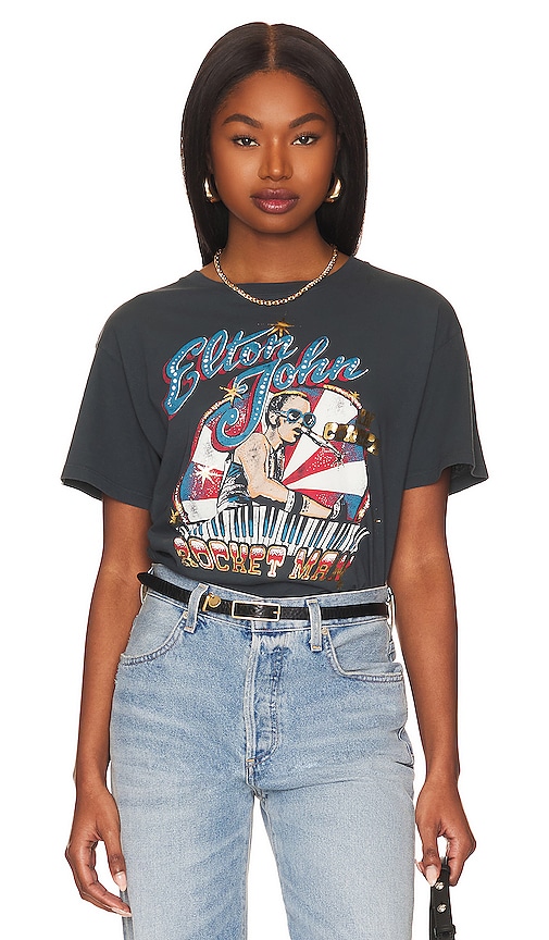 DAYDREAMER Elton John Rocket Man Boyfriend Tee in Vintage Black