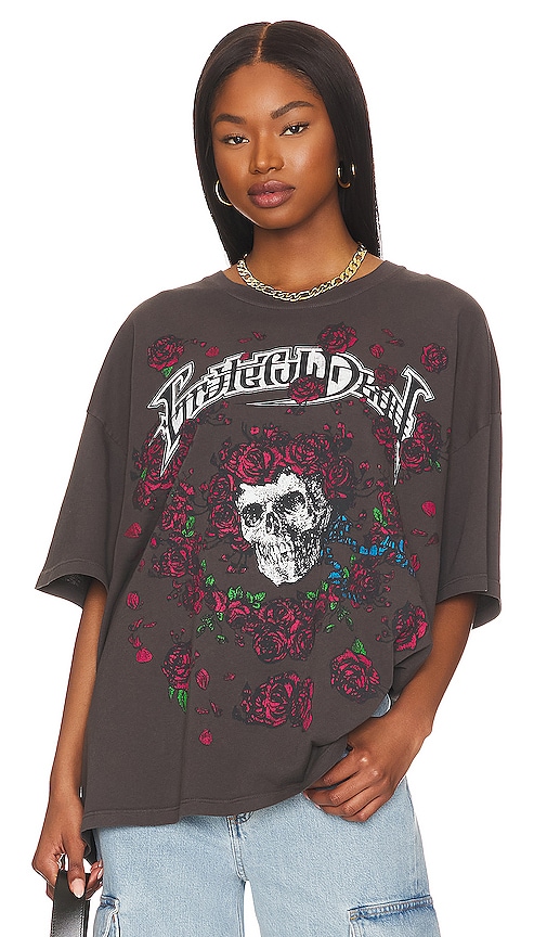 Daydreamer Grateful Dead Roses Oversized Os Tee in Washed Black