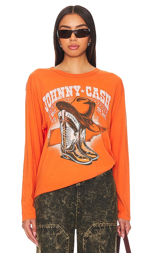 Daydreamer Johnny Cash Boots And Hat Tee In Tangerine
