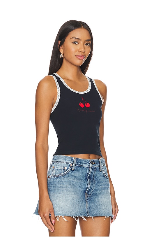 Shop Daydreamer My Cherry Amour Lace Trim Tank In Black