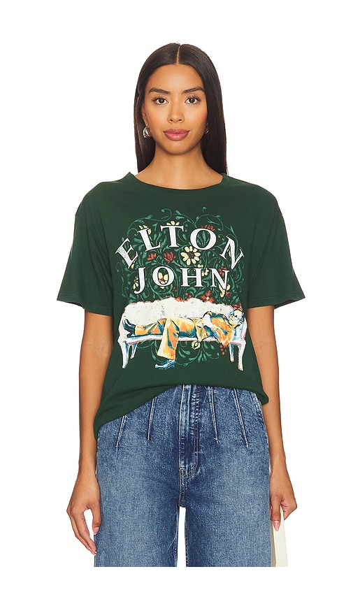 Shop Daydreamer Elton John Floral Boyfriend Tee Shirt In Vintage Green