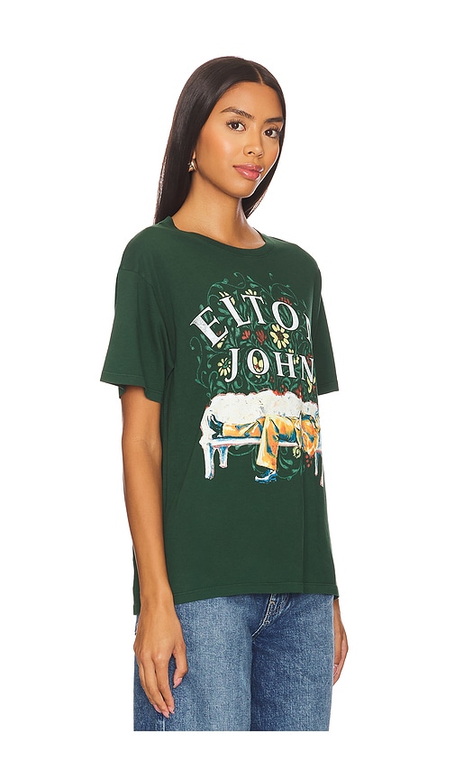 Shop Daydreamer Elton John Floral Boyfriend Tee Shirt In Vintage Green