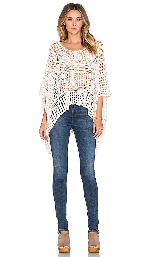 Deby Debo Havens Crochet Poncho in Off White