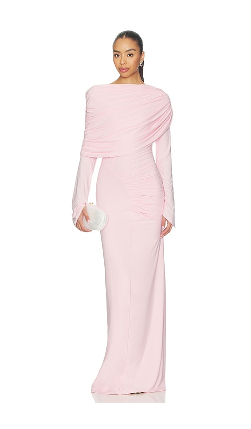 mango clothing dresses Salmon Maxi Dress With Long Sleeves And Slit main image 1