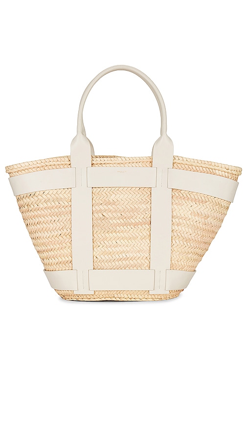 Demellier London Santorini 包袋 – Natural Raffia & Off White Smooth In Natural Raffia & Off White Smooth