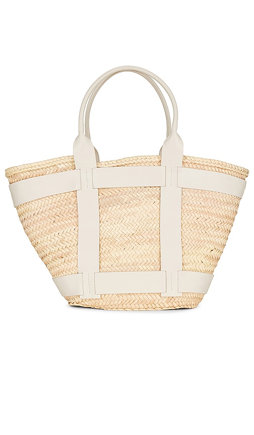Shop Demellier London Maxi Santorini Bag In Natural Raffia & Off White Smooth