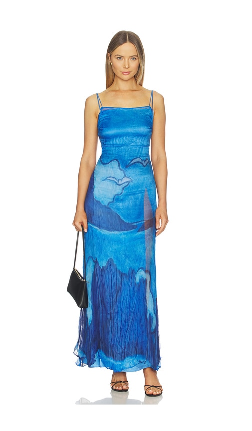 Donde Esteban Es Vedra Long Silk Dress In Blue