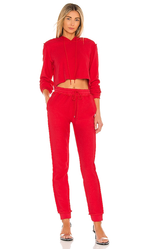 red sweat suit