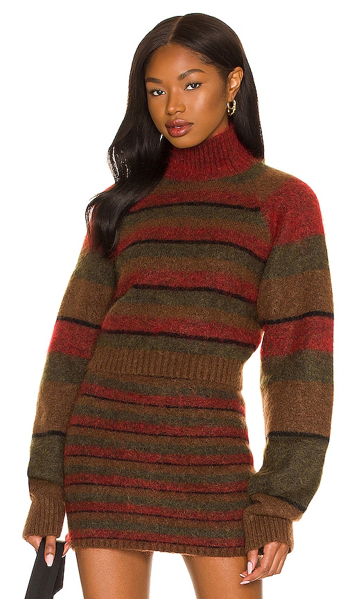 Danielle Guizio Jacquard Piquet store Reconstructed Cropped Turtleneck Sweater