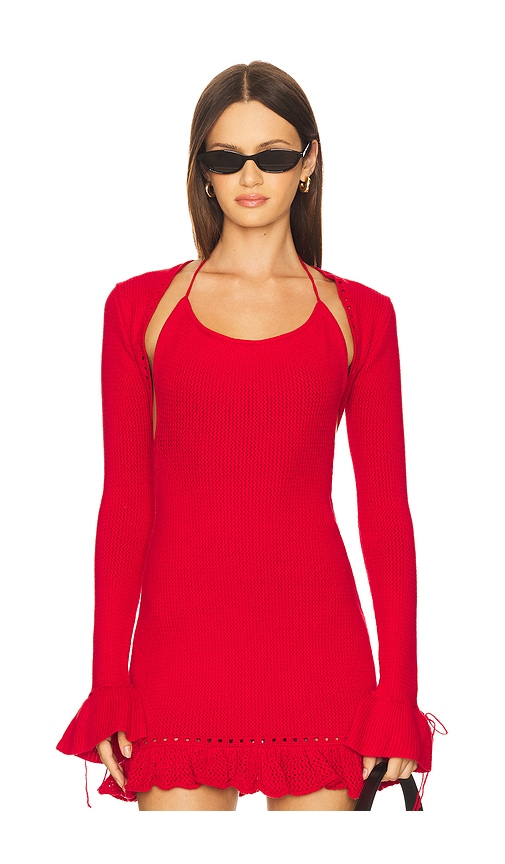 Crochet Ruffle Sleeve Bolero in Red. - size M (also in S, XS) - GUIZIO - Modalova
