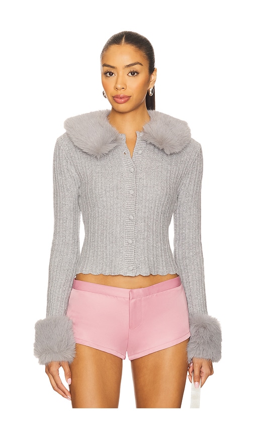 Guizio X Revolve Heart Faux Fur Knit Cardigan In Gray