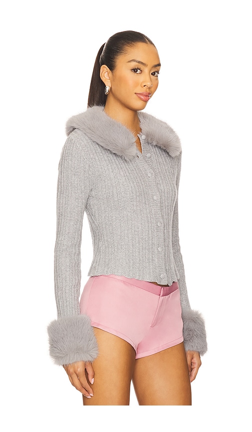 Guizio X Revolve Heart Faux Fur Knit Cardigan In Gray