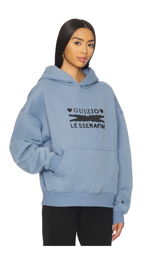 Guizio X Revolve X Le Sserafim Hearts Graphic Pull Over Hoodie In Blue