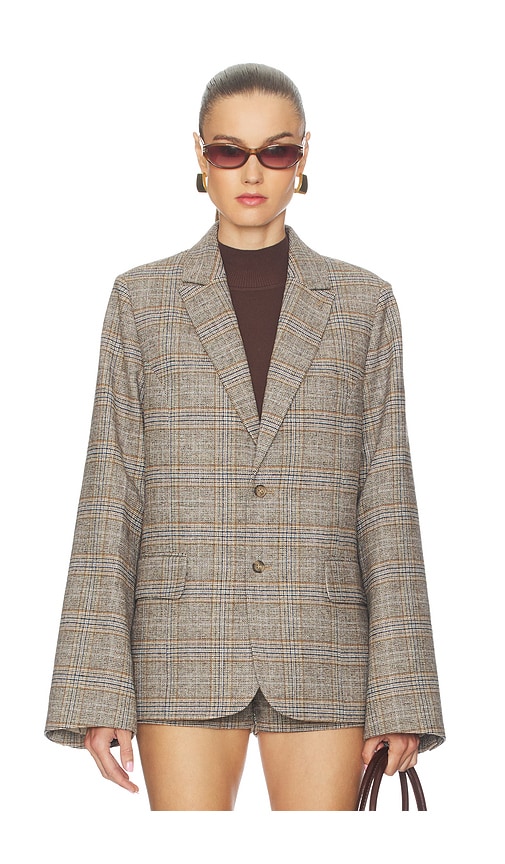 Guizio Oversized Tartan Blazer In Brown