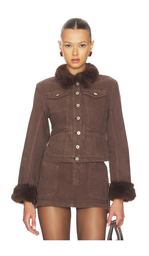 Guizio Ares Faux Fur Jacket In Brown