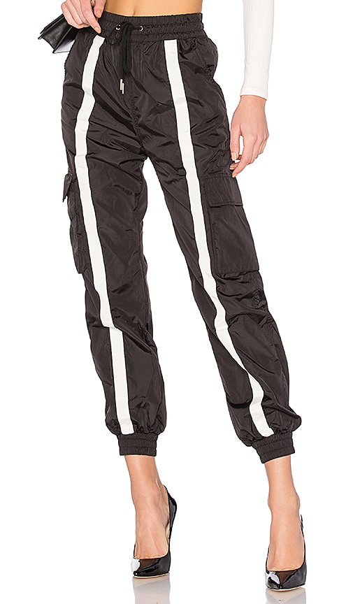 black track pants white stripe